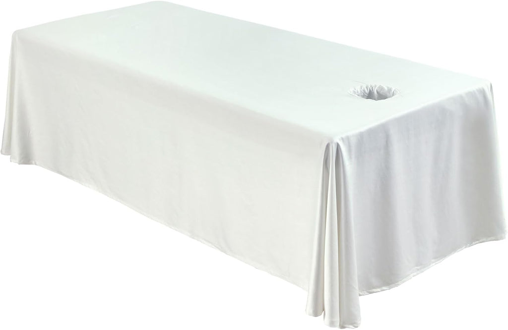 Premium Reusable Massage Table Skirt Sheets with Face Hole, Bed Cover Professional Massage Linens Fitted Wax Mat for Esthetician Bed, Stain and Wrinkle-Resistant, Machine Washable (White, 72*118 Inch)