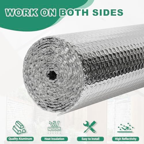 Reflective Bubble Insulation Sheet, Double Side Aluminum Foil Bubble Shield, Aluminum Foil Thermal Insulation Radiant Barrier for Windows, RV, Roof, Garage Door (23.6IN X 10FT)