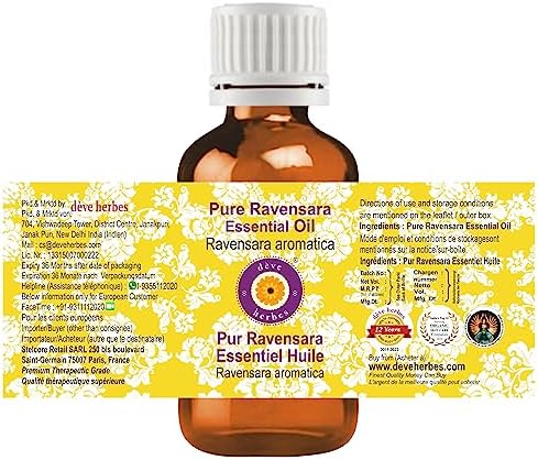 dève herbes Ravensara Essential Oil (Ravensara aromatica) Pure | Non-Sticky | Non-Greasy | Lightweight | Men & Women | All Skin Types | Steam Distilled 10ml (0.33 oz)