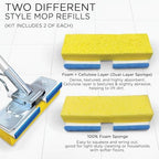 LOLA Squeezematic Butterfly Automatic Sponge Mop, 4 Mop Heads - 2 Foam w/ Cellulose Layer & 2 All Foam, 9" Head w/ Scuff Remover