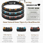 The Guardian - Son's Tiger Eye Protection Bracelet for Men, To My Son Bracelet from Mom Leather Black Beaded Bracelet, Handmade Cuff Inspirational Jewelry for Gift for Christmas Birthday