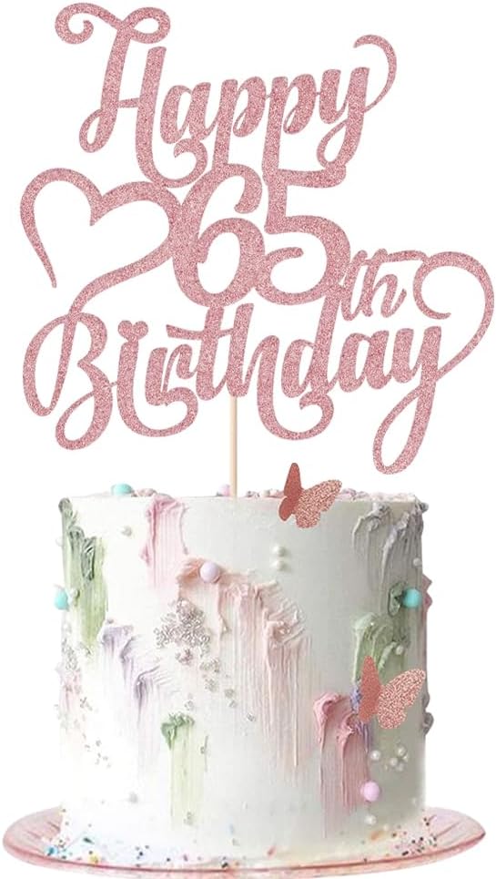 Rose gold Glitter Happy 65th Birthday Cake Topper - 65 Anniversary/Birthday - Hello 65, Cheers to 65 Years,65 & Fabulous Cake Topper Party Decoration