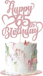 Rose gold Glitter Happy 65th Birthday Cake Topper - 65 Anniversary/Birthday - Hello 65, Cheers to 65 Years,65 & Fabulous Cake Topper Party Decoration