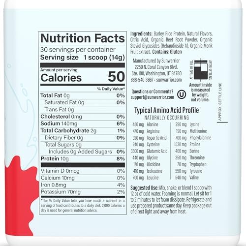 Sunwarrior Clear Protein Powder Plant-Based Water Mix, Vegan and Refreshing Protein and Hydration Supplement 10g Per Serving Watermelon Flavored 420g Tub 30 Servings