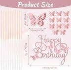 13Pcs 3D Butterfly Cupcake Topper Pink Cupcake Toppers for Girls Women's Happy Birthday Cake Decorations Floral Wedding Party Decorations