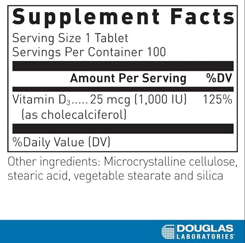 Douglas Laboratories Vitamin D 25 mcg (1,000 IU) - D3 Vitamin - For Immune Support, Bone Health & Tooth Health* - D Vitamin as Cholecalciferol - 100 Tablets