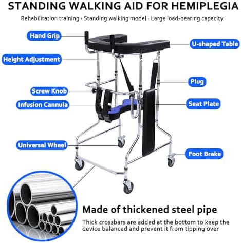 Adult Standing Walker for Seniors, Hemiplegia Lower Limb Rehabilitation Training Standing Frame Anti-Rollover Standing Walker for Disabled, Adjustable Height, with Stands 220lbs (Women's)