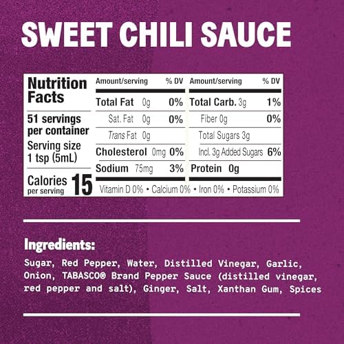 TABASCO Brand Sweet Chili Sauce, Mild Hot Sauce, Easy-to-Squeeze Bottle, Perfect Balance of Sweet & Heat, Versatile Flavor, Great on Fish Tacos, Salads, Asian Food & More, 11 Oz (Pack of 1)
