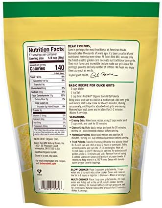 Bob's Red Mill Organic Corn Grits / Polenta, 24oz (Pack of 1) - Vegan, Kosher