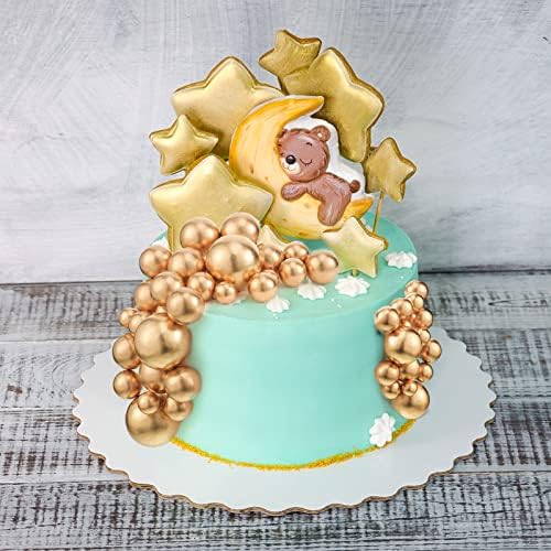 108 Pcs Balls Cake Topper DIY Cupcake Insert Foam Balloons for Cake Baking Wedding Anniversary Birthday Decoration (Gold,Multi Sizes)
