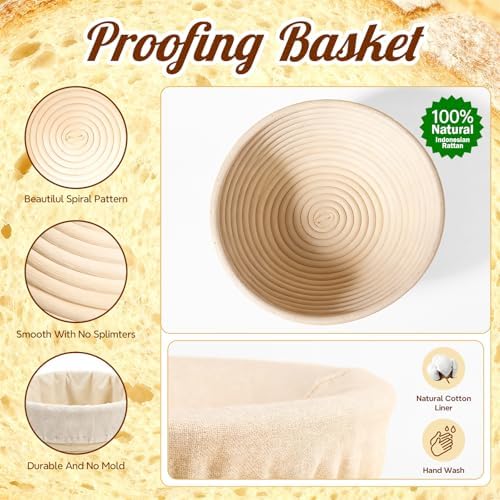 Sourdough Starter Kit, Sourdough Bread Baking Supplies, Round & Oval Banneton Bread Proofing Basket, Bread Sling, Starter Jar, Dough Whisk, Scrapers, Stencils & Bag, Complete Sourdough Kit Gifts