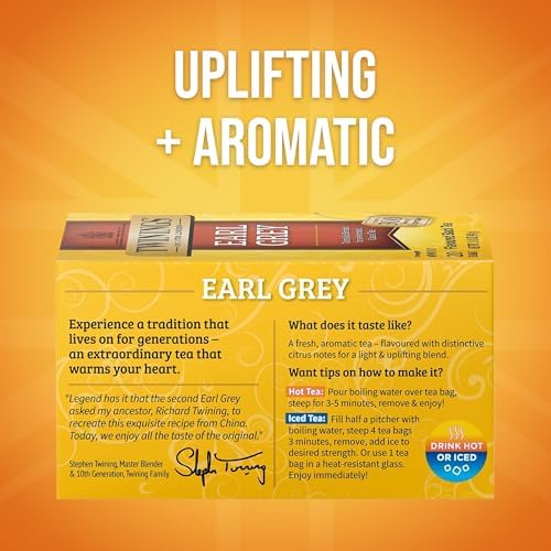 Twinings Earl Grey Black Tea Individually Wrapped Bags, 20 Count (Pack of 1), Flavoured with Citrus and Bergamot, Caffeinated, Enjoy Hot or Iced, 20 Teabags
