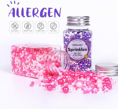 Pink and Purple Sprinkles, Edible Pearls, Pink Pearls, Purple Pearls, Edible Pearls for Cake Decorating, Cupcakes, Cookies, Macaron, Ice Cream Topping(4.23oz/120g)