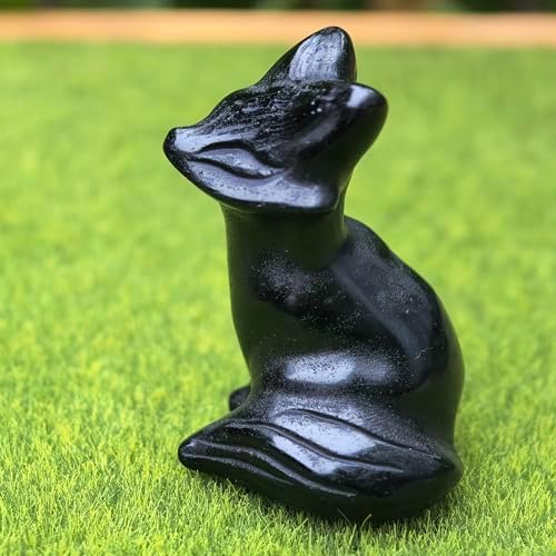 Exquisite Hand Carved Crystal Fox Figurine 1.5 Inch Rose Quartz Obsidian Opal Animal Statue Gift for Home Decor (2pieces Obsidian)