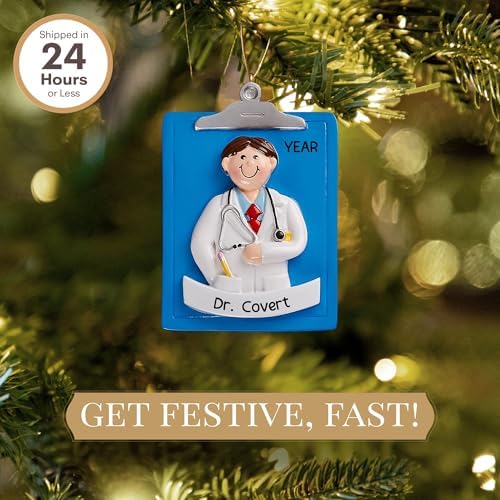 Personalized Doctor Ornament 2026 | 24h Customized, Laser Engraved Healthcare Christmas Ornaments for Tree | Custom Man Doctor with Clipboard Keepsake Gift for Medical Professionals