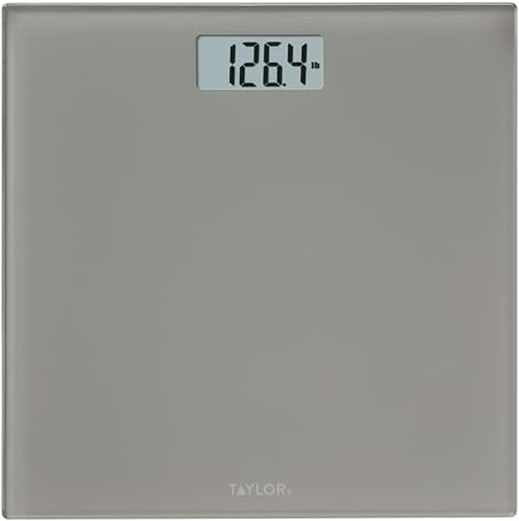 Taylor Digital Scales for Body Weight, 350 LB Capacity Bathroom Scale, 11.0 x 11.0 Inch Durable Glass Platform, Battery Powered, Easy to Read, Gray
