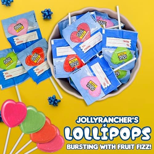 Jolly Ranchers Heart Lollipops – 40 Count Bag – Bulk Valentine Candy, Assorted Fruit Flavors – Heart-Shaped Lollipops for Parties, Classroom Exchange, Candy Buffets, and Gifting