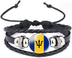 vmcoatdu World Many National Flags Bangle Retro Alloy Leather Bracelet for National Flag Braided Rope Bracelet Bangle
