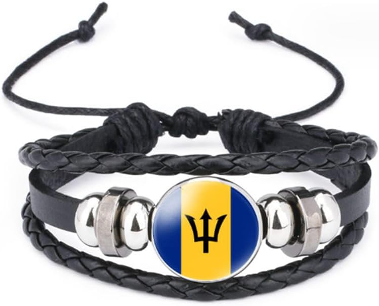 vmcoatdu World Many National Flags Bangle Retro Alloy Leather Bracelet for National Flag Braided Rope Bracelet Bangle