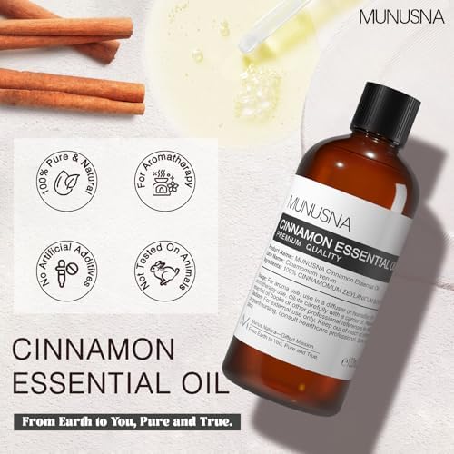 Cinnamon Essential Oil 100ML, 100% Pure Natural Cinnamon Oil Premium Grade Aromatherapy Oil for Hair Face Skin Body Care, Diffuser, Massage, Home, Soap and Candle Making