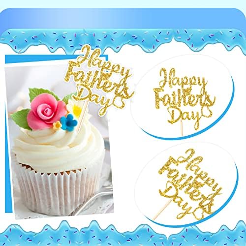 Spakon 60 Pcs Happy Fathers Day Glitter Cupcake Toppers Cupcake Picks Cake Decoration Party Supplies for Party Cupcake Decorations (Novelty Style)