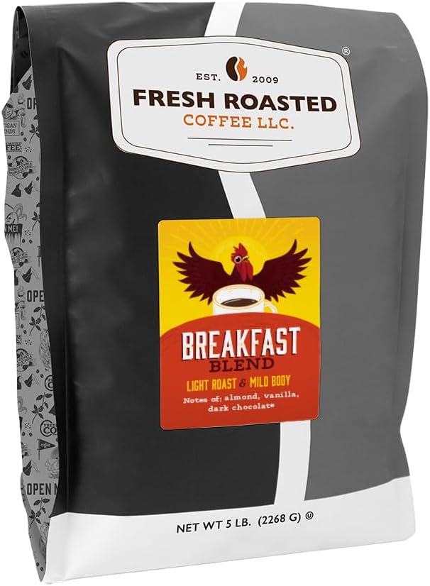 Fresh Roasted Coffee, Breakfast Blend, 5 lb (80 oz), Light Roast, Kosher, Whole Bean