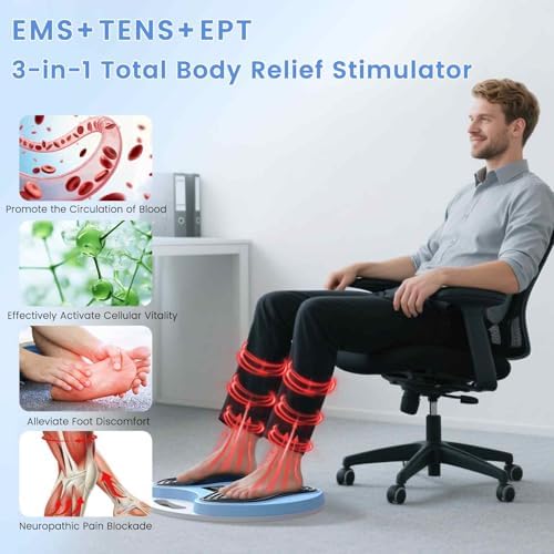EMS Foot Massager for Neuropathy,NMES Foot Circulation Stimulator for Pain Relief, Plantar Fasciitis & Muscle Recovery,TENS Unit Muscle Stimulator with 4 Electrode Pads,10 Modes 20 Intensities
