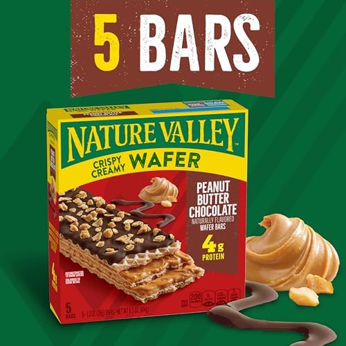 Nature Valley Crispy Creamy Wafer Bars, Peanut Butter Chocolate, 4g Protein, 5 Bars, 6.5 oz