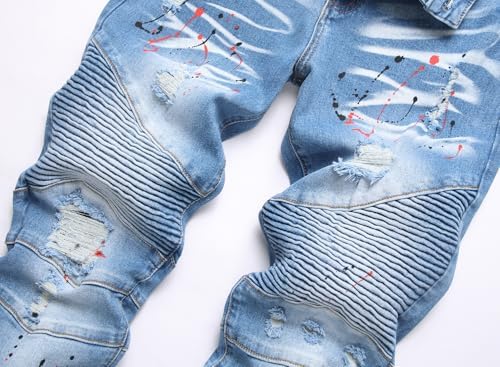 QIMYUM Men's Slim Fit Jeans Ripped Skinny Jeans for Men, Fashion Biker Jeans Stretch Moto Cargo Denim Pants