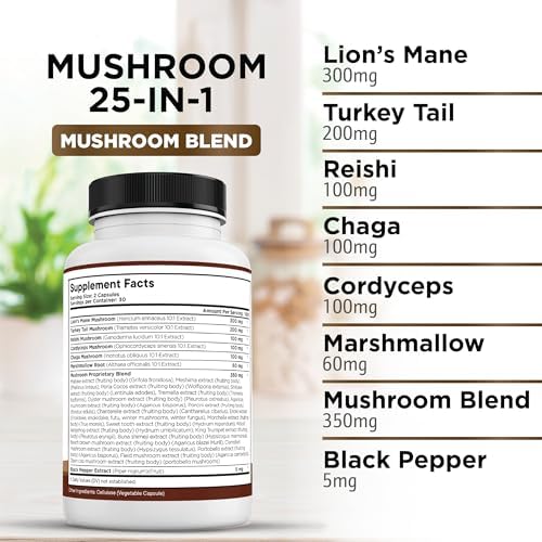 Liberty Lifestyle Lions Mane Mushroom Supplement with Turkey Tail Reishi Cordyceps Chaga with Marshmallow Root - 3-Pack