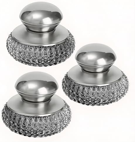 Kitchen Stainless Steel Pot Brush with Handles Dishwashing Wire Ball Heavy Duty Metal Scrubber Home Pot Pan Cleaning Tool (2Pcs)