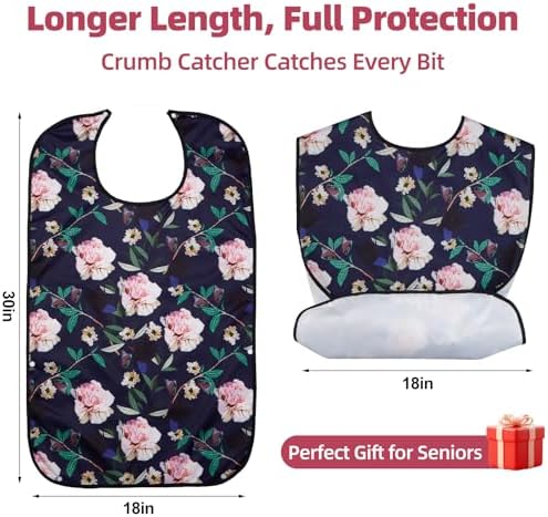 4-Pack Waterproof Adult Bibs for Women, 18"x30" Clothing Protector with Crumb Catcher - Adjustable Bib for Adults for Eating, Elderly Gifts for Seniors Women and People with Special Needs