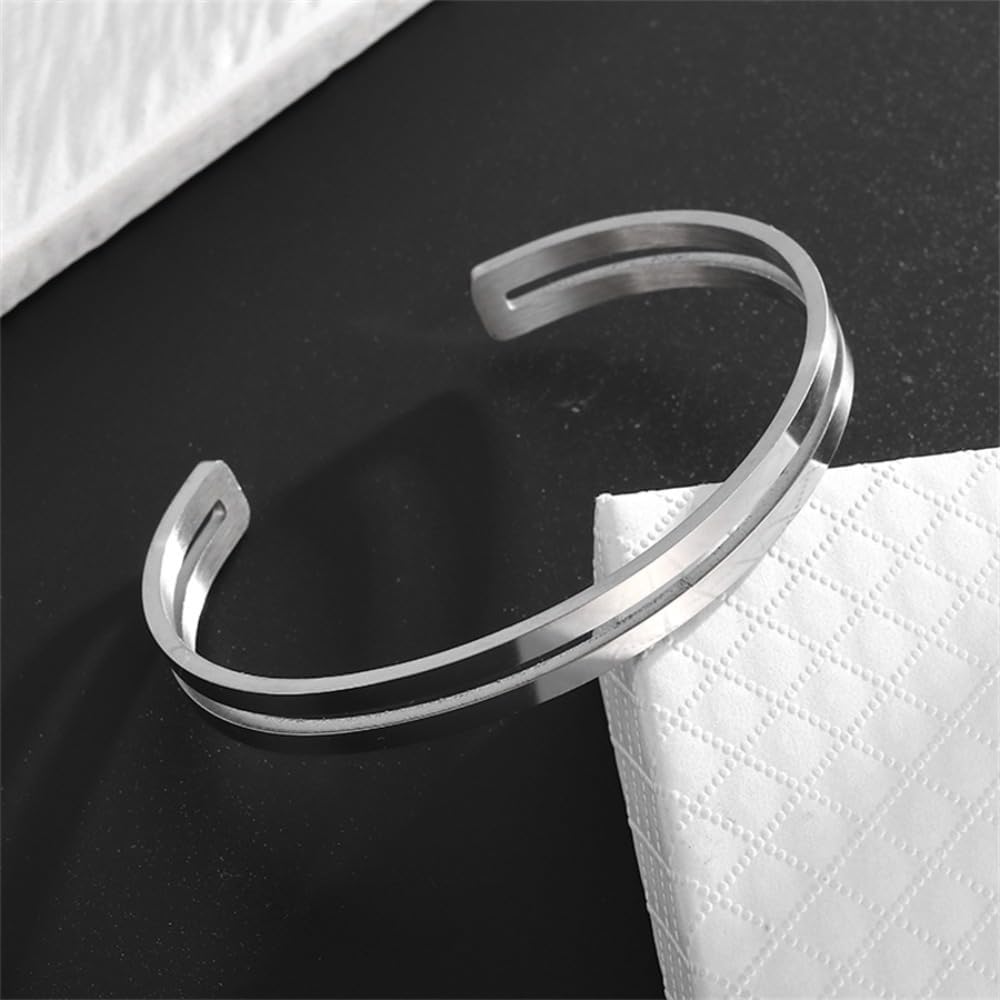 Simple polished titanium steel open bracelet, stainless steel C-shaped bracelet, adjustable double line bracelet, suitable for daily wear or gift giving, suitable for both men and women