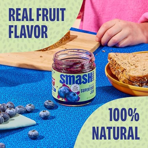 Smash Foods Blueberry Jam | Low-Calorie, No Sugar Added Keto Jam with Upcycled Fruit & Chia Seeds | Vegan, Paleo Superfood Fruit Spread (2 Jars)
