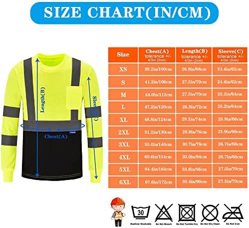 AYKRM Safety T Shirt Reflective High Visibility hi vis Long Sleeve T Shirt (XS-6XL)