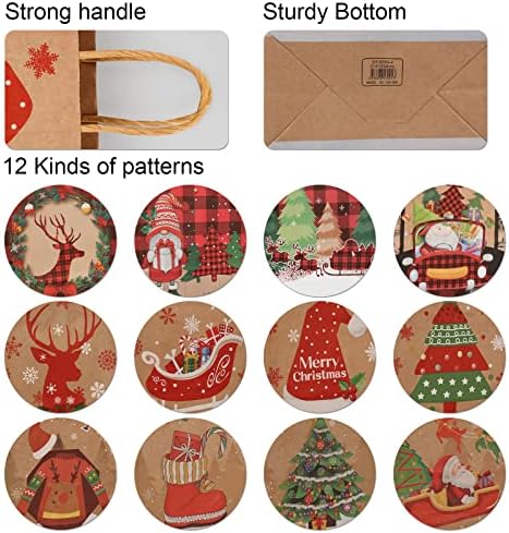 CSYY Xmas Kraft Gift Bags, 12 PCS Christmas Paper Bag with Handle, Party Bags for Present, Xmas Paper Party Favor Gift Bags for Christmas Supplies(21 x 15 x 8 cm)