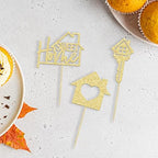 Gyufise 24PCS Sweet Home Cupcake Toppers Gold Glitter Key Housewarming Cupcake Picks New Home Theme Party Cake Decorations Supplies