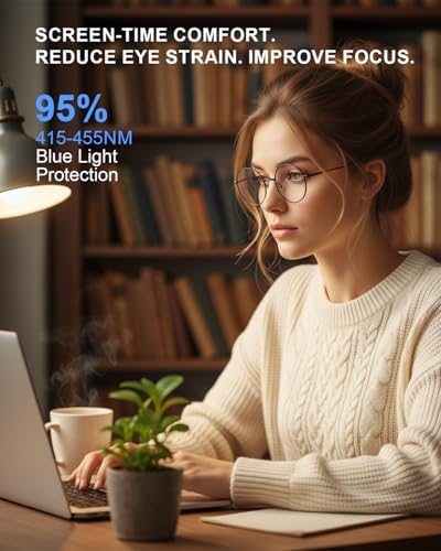 Brigtlaiff Round Blue Light Blocking Glasses for Men Women, Computer Gaming TV Glasses Anti Eyestrain with Metal Frame