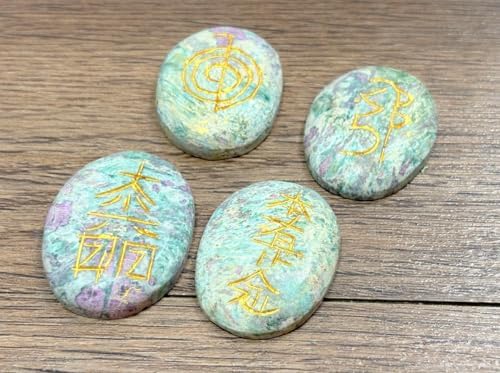 Jet International Ruby Fuscite Oval Usui Reiki Healing Set Chakra Balancing Meditation Gemstone Spiritual Energized Positive Mental Peace Prosperity Growth Bonding Relationship De-Stress Anxiety