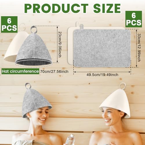 6Pcs Sauna Hats & 6Pcs Sauna Mats, Felt Sauna Hat, Bath Hair Caps with Loops, Heat Insulation Sauna Mat, Head Protection Shower Hat, Safe Sauna Mat Set, Sauna Accessories for Home