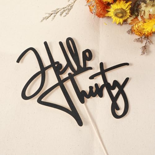 Hello Thirty Cake Topper Black Glitter 30th Birthday Cake Decorations Happy 30th Birthday Anniversary Party Decorations Supplies For Her And Him Women Happy Birthday Party Supplies