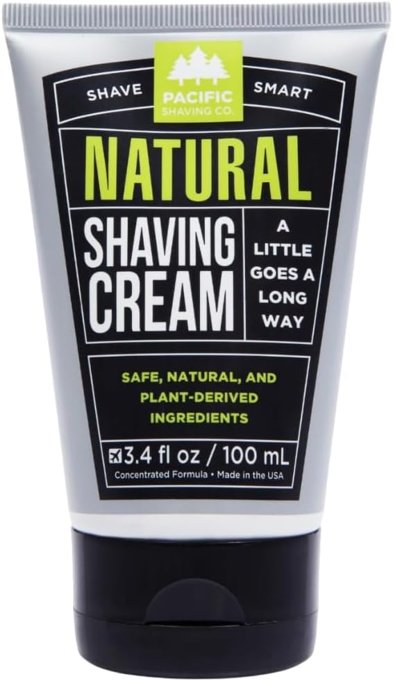 Pacific Shaving Company Natural Shaving Cream - Shea Butter + Vitamin E Shave Cream for Hydrated Sensitive Skin - Clean Formula for a Smooth, Anti-Redness + Irritation-Free Shave Cream (3.4 Oz)