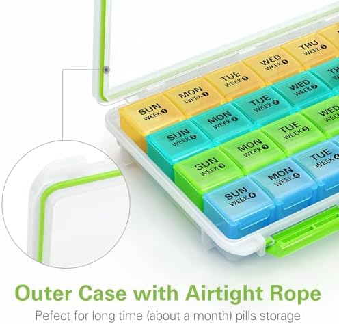 BUG HULL Monthly Pill Organizer, Moisture-Proof Large 28 Days Pill Box with Removable 4 Weeks Pill Case Rows, Medicine Pill Organizer, Travel Pills Organizer with One Month Pill Container for Vitamin