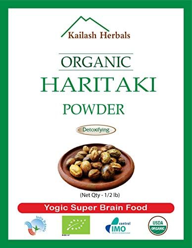 Organic Haritaki Powder USDA Certified Organic, 1/2 Pound - Terminalia chebula - Detoxification & Rejuvenation, Brain Function and Vitality