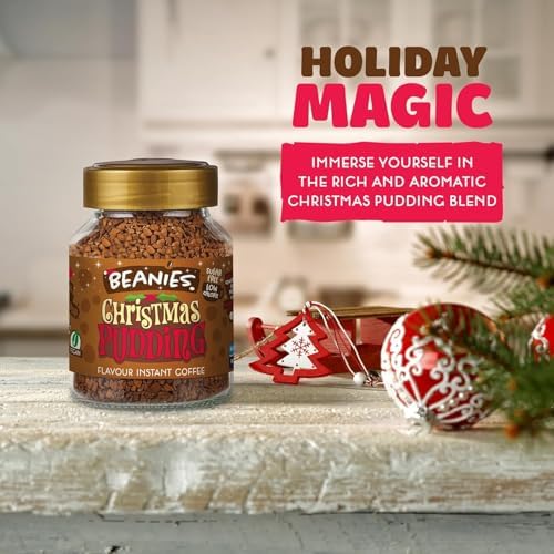 Beanies Festive Favourites Flavoured Instant Coffee Variety Pack 300g (6 x 50g Jars) – Includes Cinder Toffee & Christmas Pudding - Sugar Free, Low Calorie, Vegan & Gluten Free