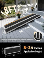FACHNUO 8 Feet Portable Wheelchair Ramp, Non-Skid Aluminum Handicap Ramps with Handle, Folding Threshold Wheel Chair Ramp for Home Steps, Stairs, Entry, Threshold, Doorways, Scooter, 800LBS Capacity