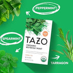 TAZO Organic Refresh Mint Herbal Tea Bags with Peppermint and Spearmint, Caffeine Free, 16 Total Tea Sachets