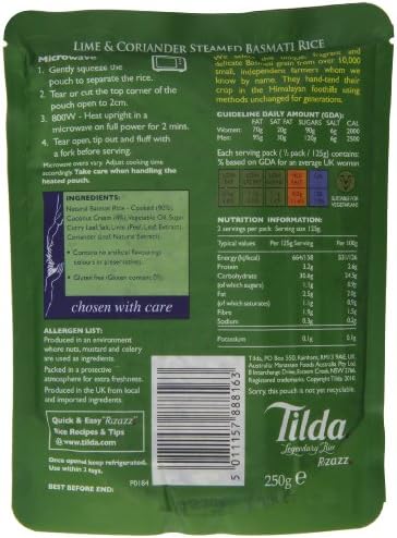 Tilda Steamed Basmati Lime and Coriander Rice 250 g (Pack of 6)