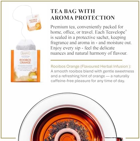Ronnefeldt Teavelope Rooibos Orange – Caffeine-Free South African Red Herbal Tea with Apple & Orange Peel – 25 Individually Wrapped Tea Bags
