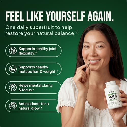 Alevia Organic Amla Capsules 1000mg – Indian Gooseberry Amla Fruit Supplement – Organic Amla Powder Organic for Antioxidant, Energy & Digestive Support – Ayurvedic Wellness Formula – 60 Capsules